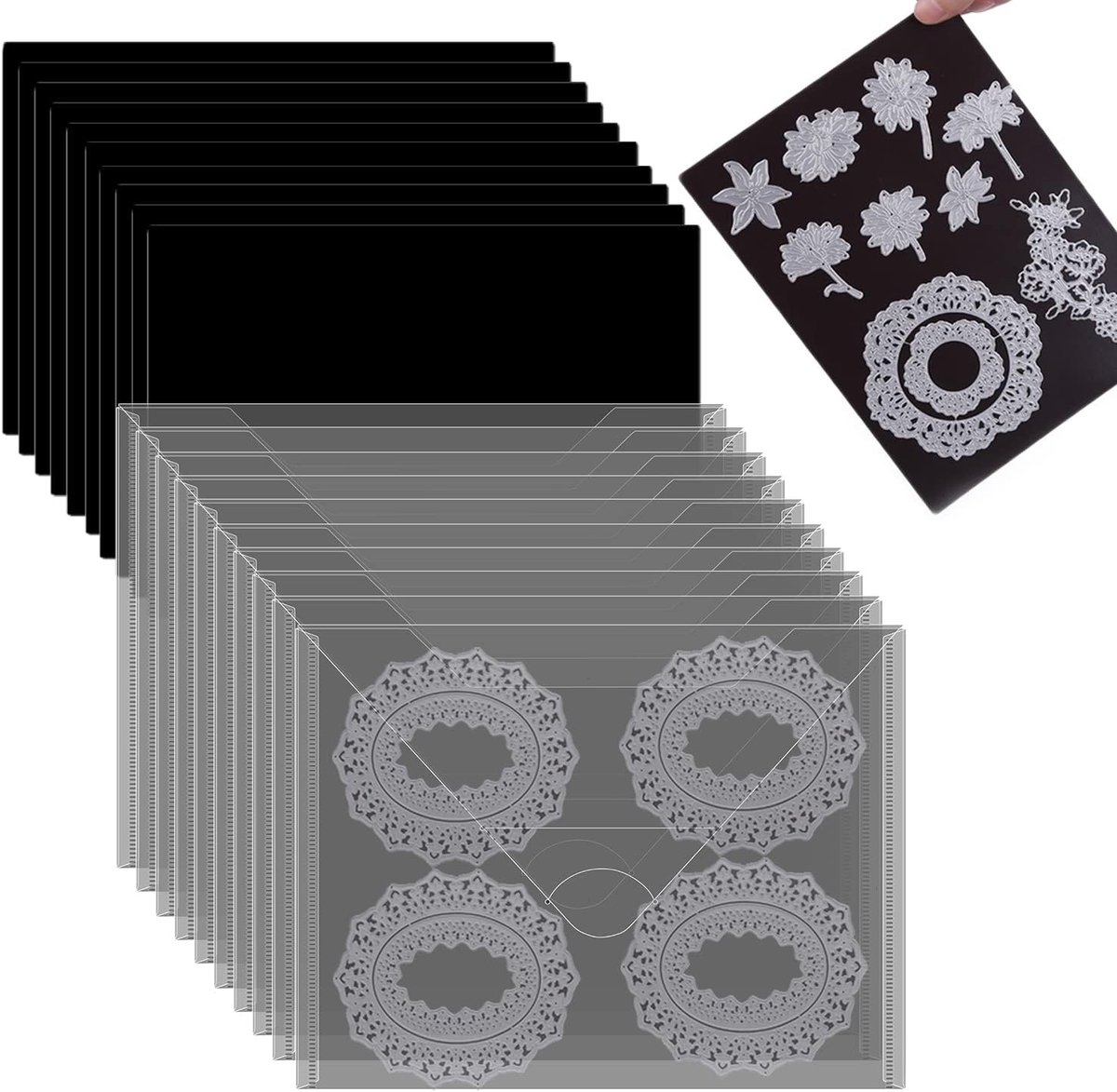 10 stuks A4 rubberen magneetfolies, 22,9 x 29,2 cm, 10 stuks, transparante stempelopbergzakken, hersluitbare stanssjablonen, sjablonen-organizer voor het maken van kaarten