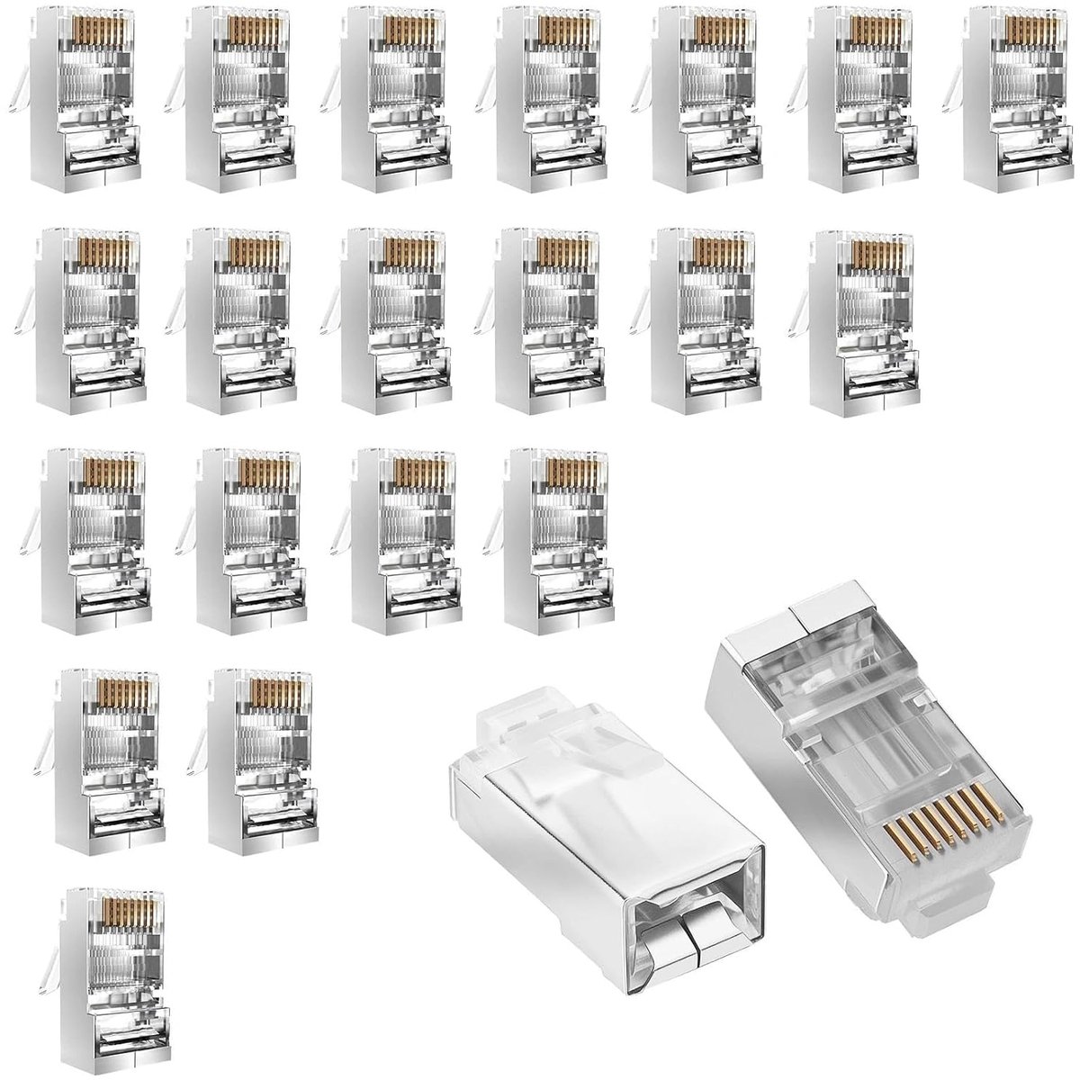 RJ45 Cat6 Cat6A Pass-Through stekkers - 3-polige Ethernet-uiteinden voor FTP/STP netwerkkabels & massief draad - pakket van 20