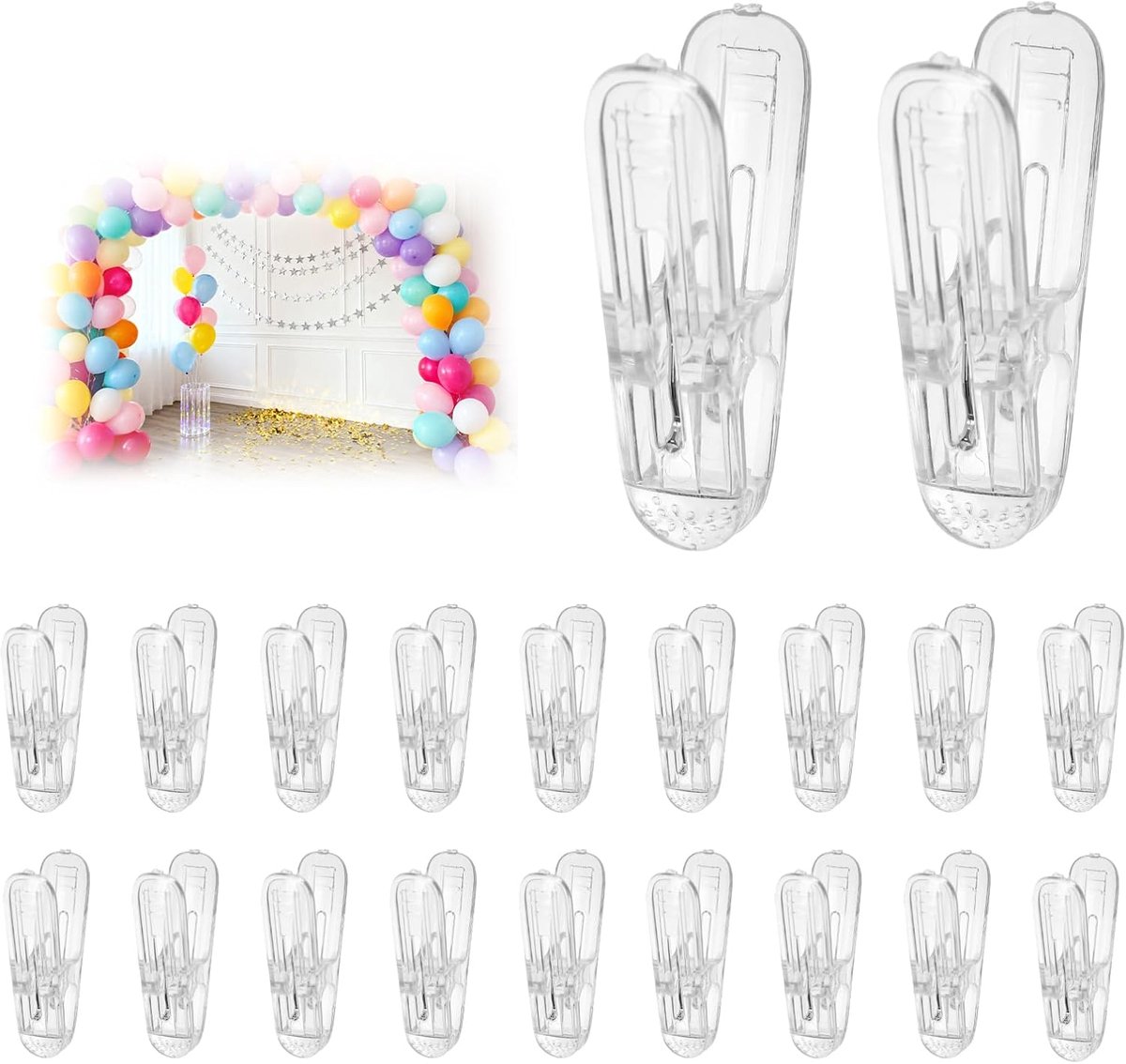 20 Stuks Ballonboogklemmen, 6x3cm Kunststof Veerklemmen Transparant Zware Clips voor Ballonbogen Fotografie Ambachten Bruiloft Verloving Achtergrond Decoratie