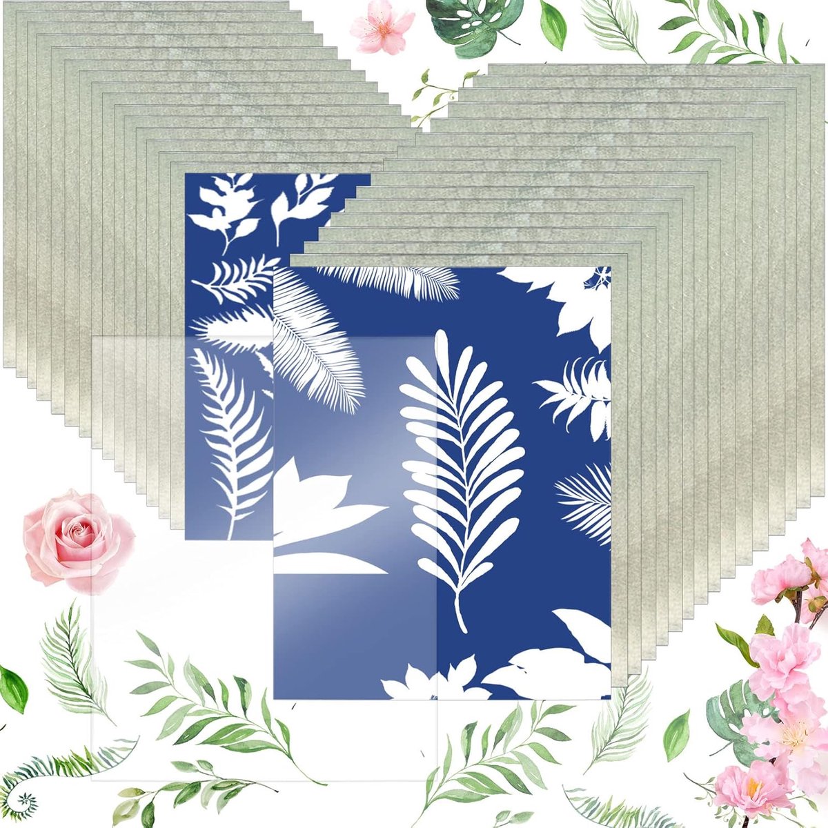 32 vellen zonne-drukpapier kit, A5 cyanotype papier, zonne-tekenpapier met PVC paneel, hoge gevoeligheid zonne-drukpapier, natuurlijk drukpapier set, zon gevoelig papier voor , volwassenen