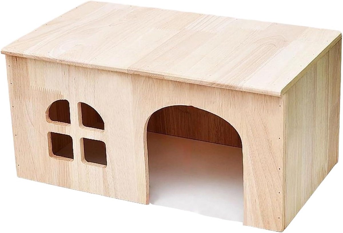 Houten Huisdierenhuis - Kleine Dieren Verblijf - Schuilplaats Dieren - Geventileerd Ontwerp - 39 x 24 x 24 cm - Houtkleur