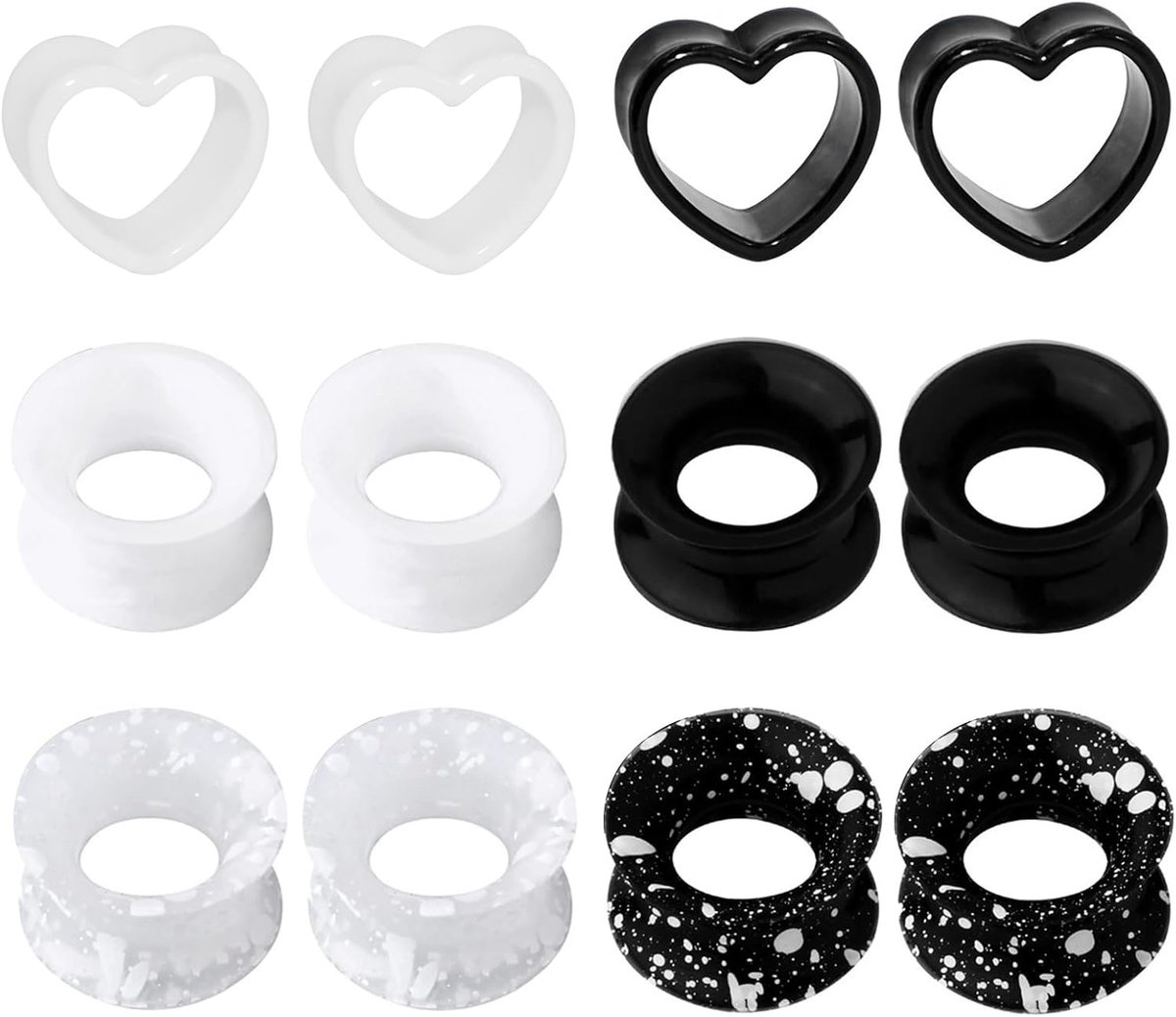 6 paar siliconen oorpluggen, strectcher, siliconen vleestunnel in hartvorm, oorstrectcher, double flared expander voor vrouwen en mannen, 6-20 mm