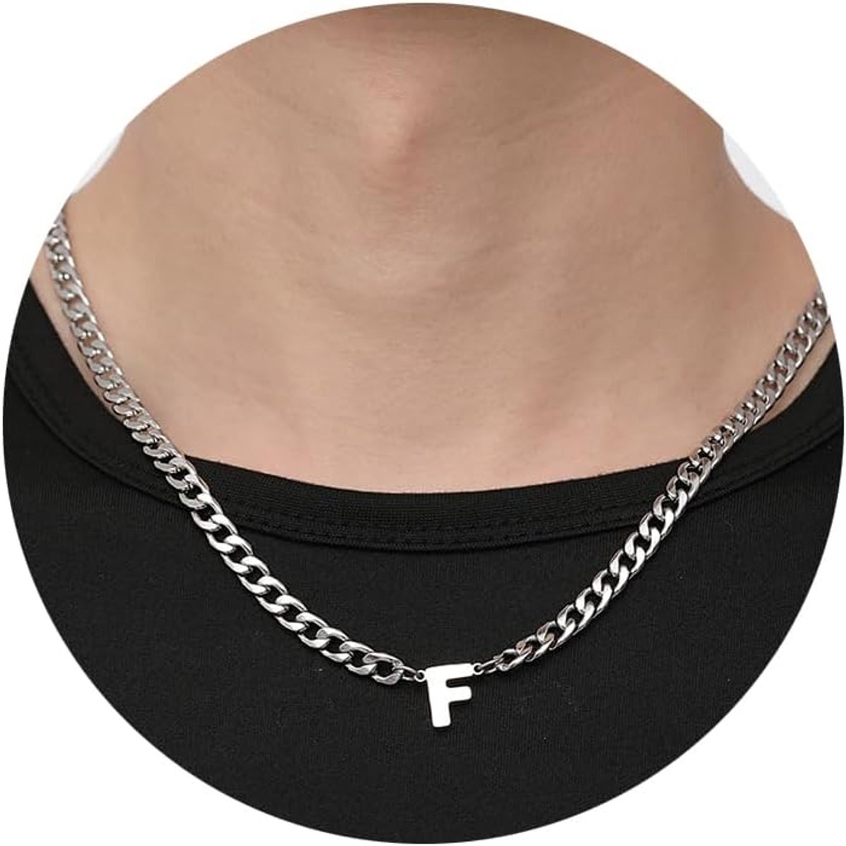 Initialen Letter Halsketting Heren Roestvrij Staal Zilver Cuba Ketting Alfabet A-Z Hanger Sieraden Geschenken voor Mannen 50 cm