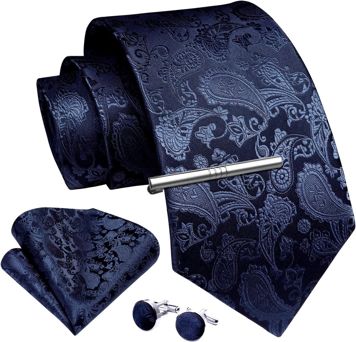 3,4 inch Paisley Stropdassen voor Mannen Formele Bruiloft Stropdas Klassieke Bloemen Geweven Jacquard Pocket Vierkante Manchetknopen met Tie Clip Set