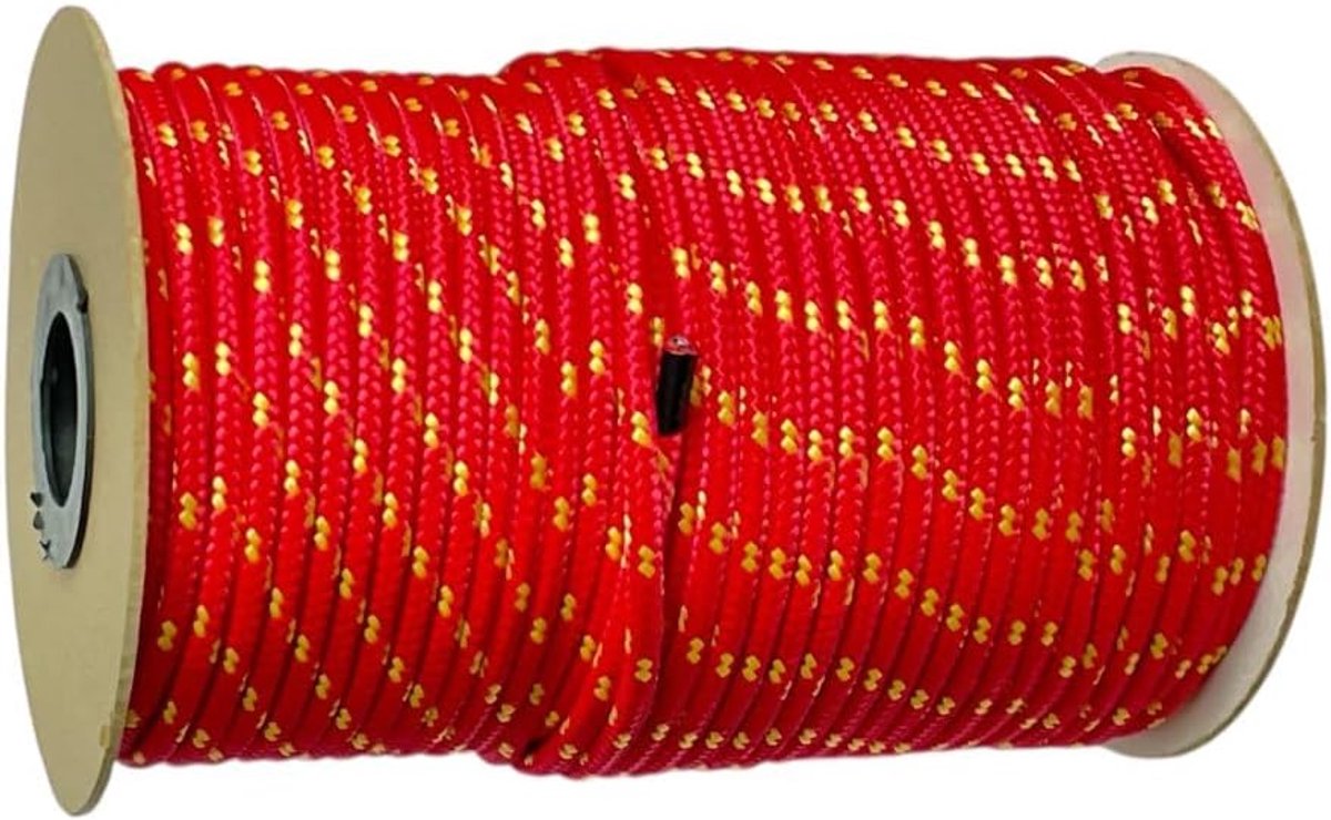 Touw 8 mm x 100 m - Gevlochten draad PP Rood - Waterdicht touw met kern - UV-bestendig trekkoord - Polypropylen koord voor bouw, verkeer, zeilen en andere watersporten