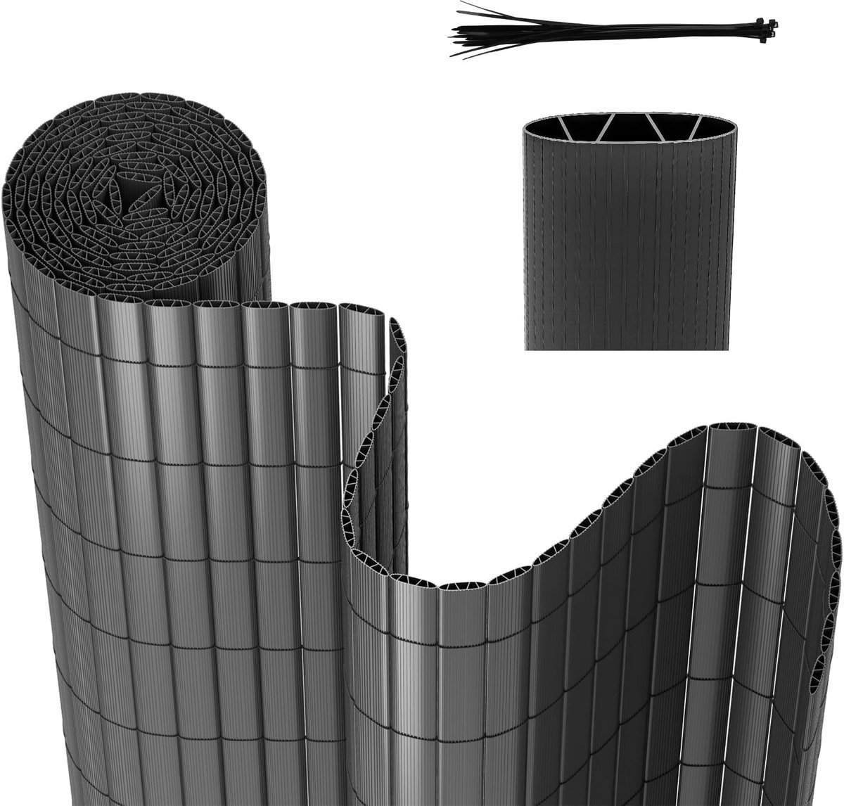 Pvc-inkijkbeschermingsmat, 2 x 80 x 500 cm, inkijkbescherming, W-structuur, versterking voor binnen, balkonbekleding, standaard, inkijkbescherming, windscherm zonder boren, voor balkon en tuin