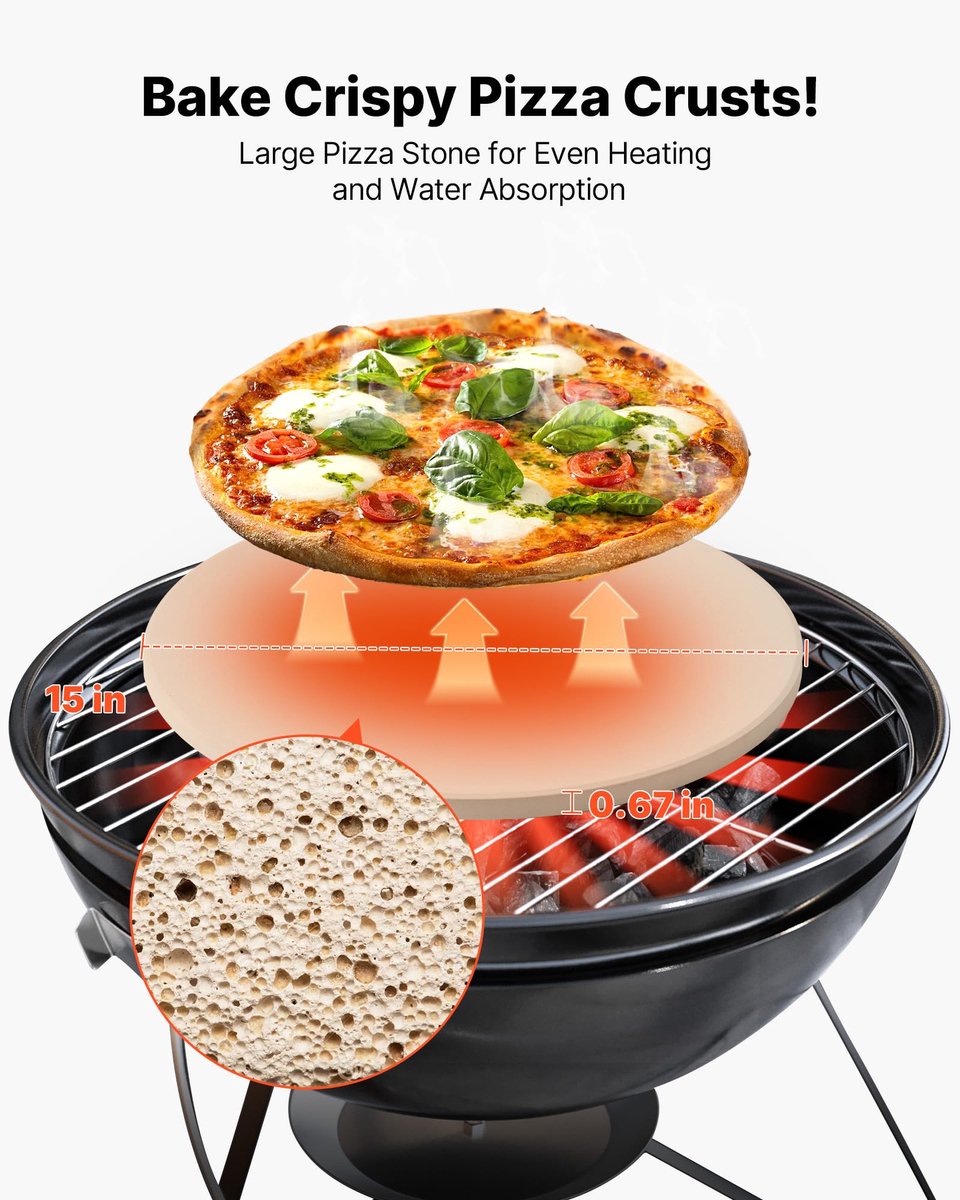 Pizzasteen 15 inch - ronde cordieriet - 1,7 cm dik - ideaal voor oven en barbecue - SnelShoppen