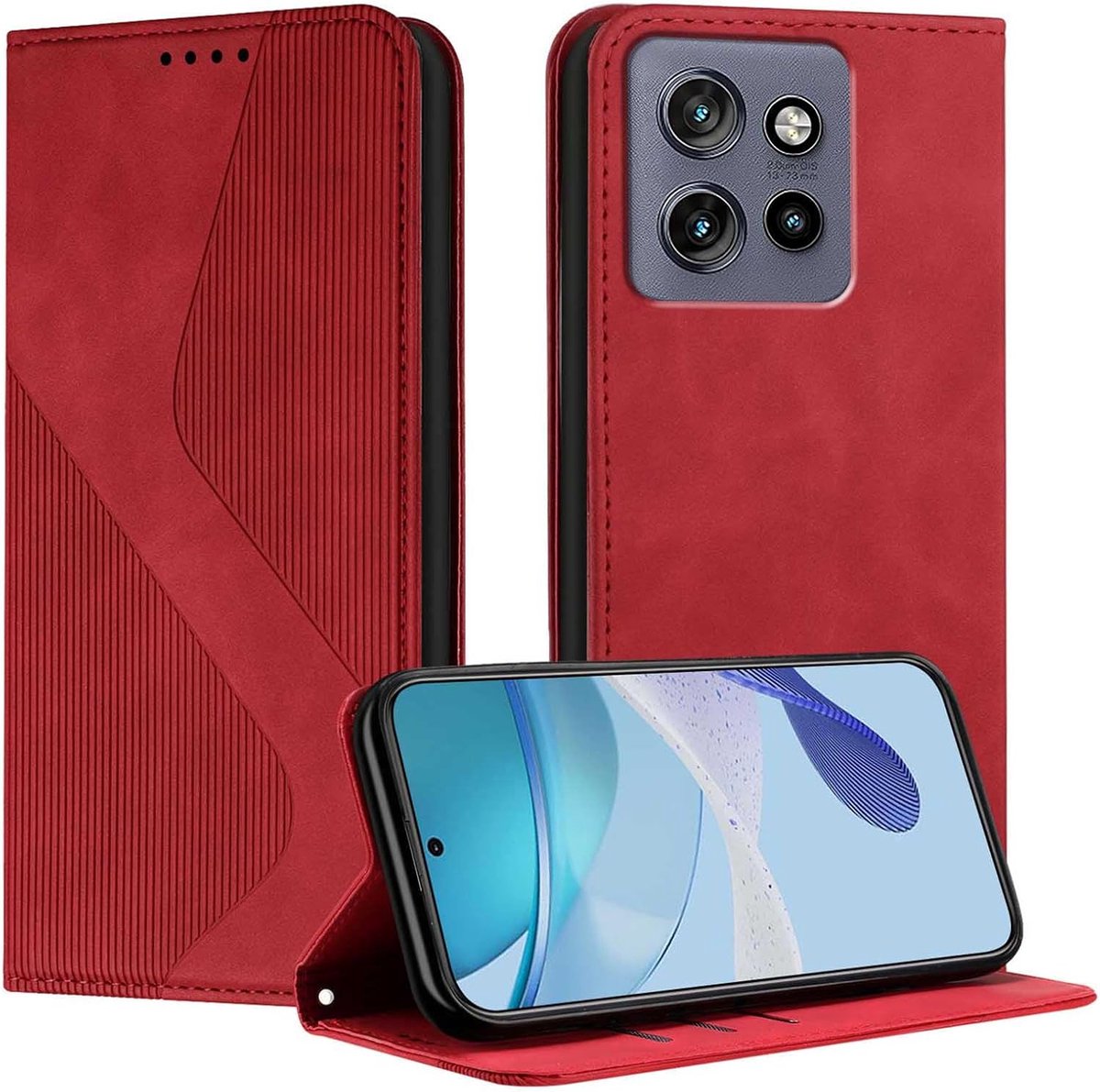Beschermhoes voor Motorola Edge 60 Neo/Edge 50 Neo/ThinkPhone 25, premium PU-leer met [portemonnee] en standaardfunctie en magneetsluiting, stootvaste flip case, rood