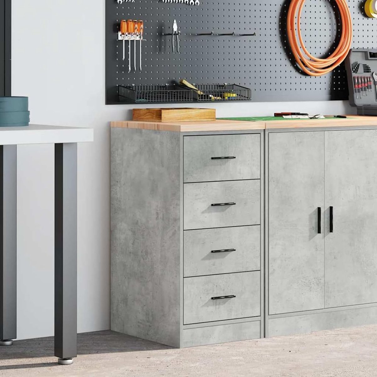 Garagekast, betongrijs, 40 x 51 x 85 cm, multifunctionele kast, gereedschapskast, kantoorkast, archiefkast, P860592