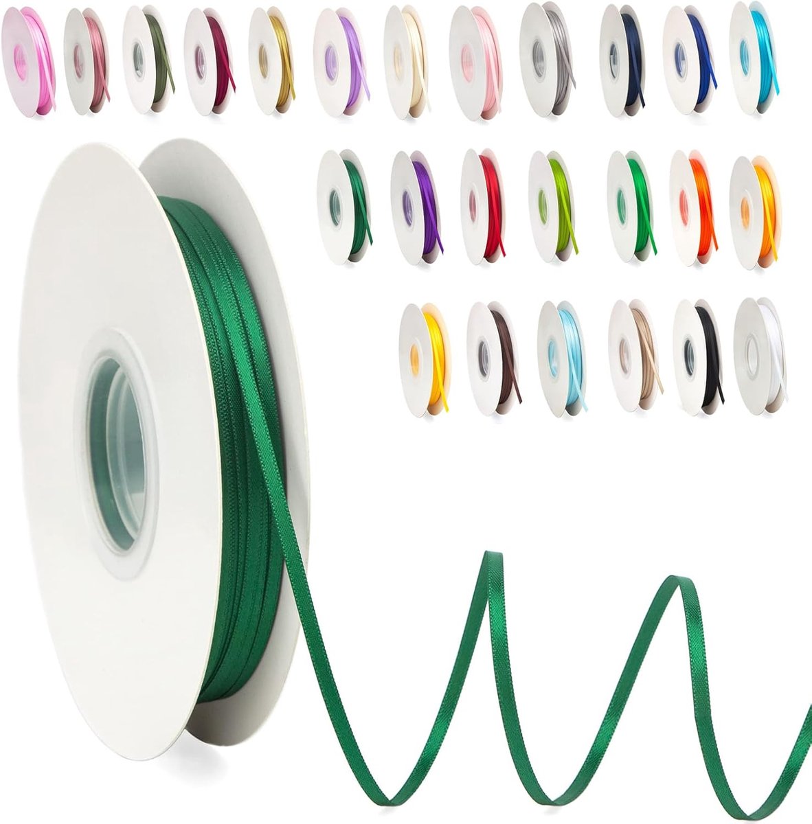 Donkergroen lint, 3 mm satijnlint voor cadeauverpakking, 91 meter ballonlint, taartlint, zijden dik lint, donkergroen, voor knutselen, Kerst, bruiloft, haarstrikken, boeketten, taartdecoraties