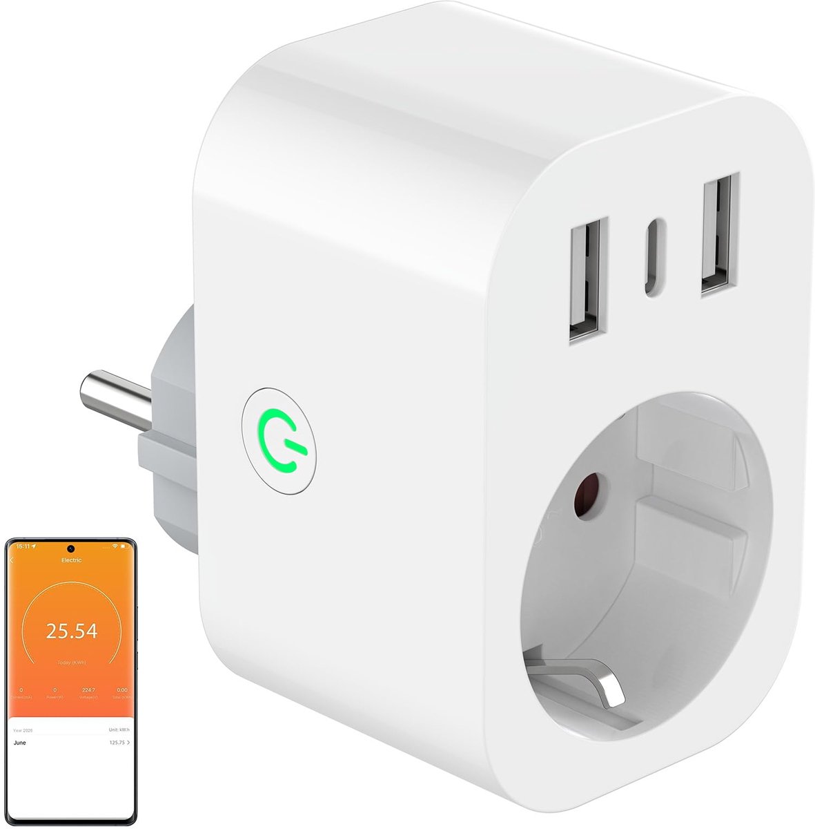 Wifi-stopcontact met spraakbediening - Smart Home met USB - timer en stroommeting - bedien eenvoudig op afstand - SnelShoppen