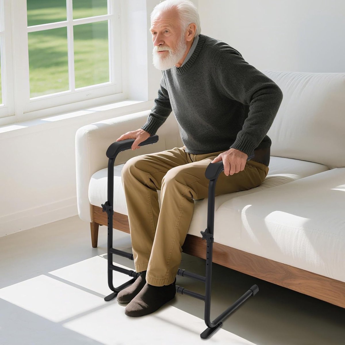 Opstahulp voor bank, bed, toilet, hefhulp, antislip loophulp voor senioren, met brede handgreep, in hoogte en breedte verstelbaar, ondersteuning voor patiënten en gehandicapten, tot 204 kg