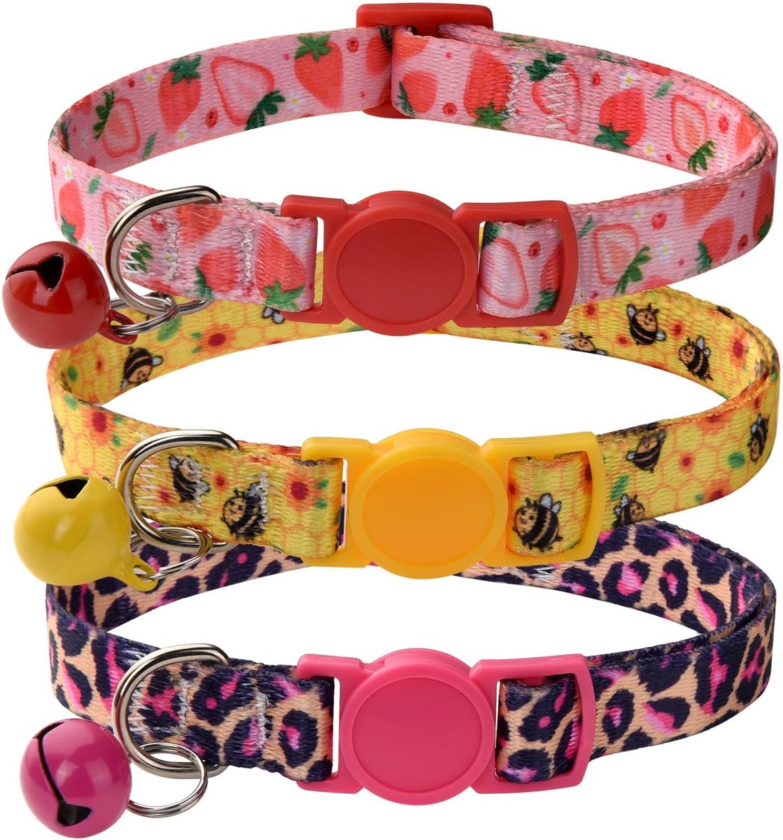 Kattenhalsband Afbreekbaar met Bellen, 3-Pack Meisje Jongen Huisdier Kattenhalsband met Bohemia Floraal Tribal Geometrische Patronen, Verstelbaar 19-30 cm, met Veiligheidsgesp voor Kitten