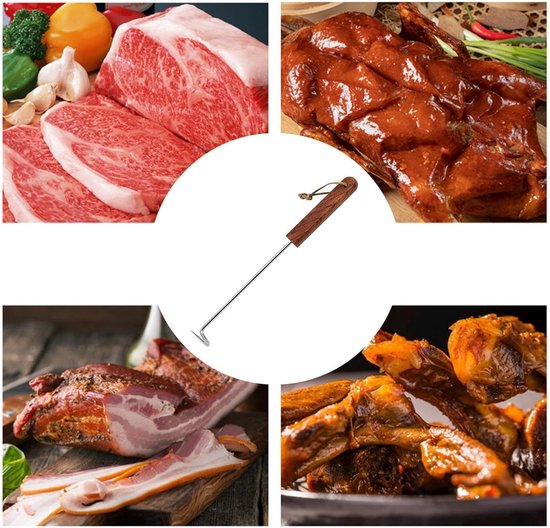 Flipper met vleeshaak, Flipper met vleeshaak Voedseldraaigereedschap Houten - Roestvrij staal Kookgadget voor het grillen van groenten, , kip, hotdogs en barbecueaccessoires — afbeelding 5