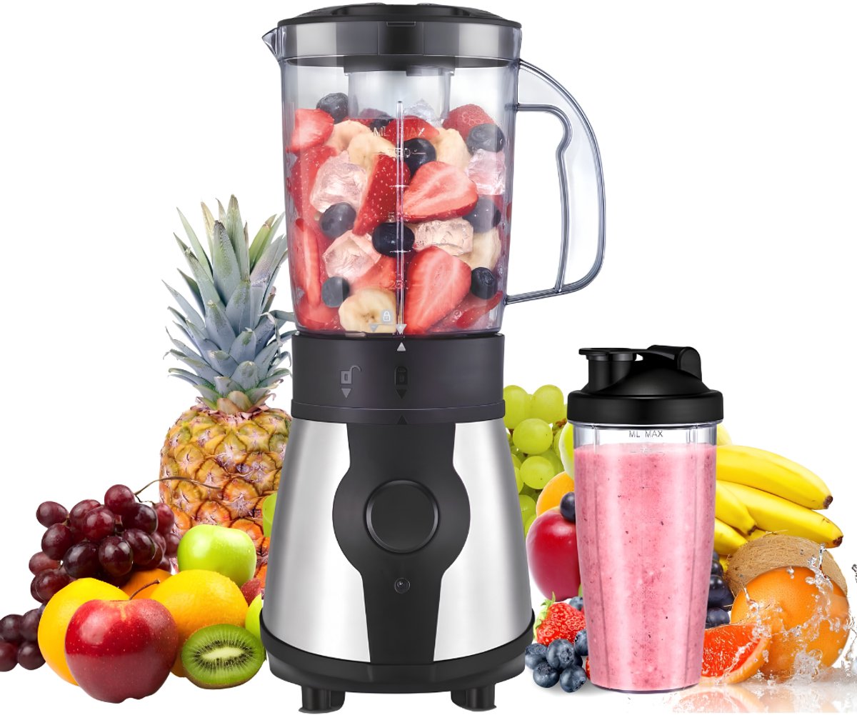 VALI® Blender - Smoothieblender - Krachtige Blender - Zwart/Zilver - 17cm x 17cm x 34cm