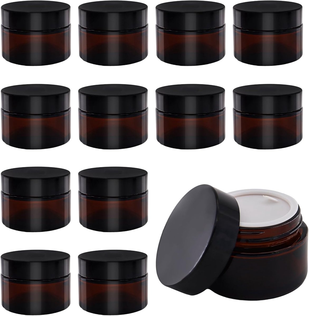 Lege amber glazen potjes 30 ml - set van 12 - met deksel en voering - ideaal voor cosmetica - ShopVlot