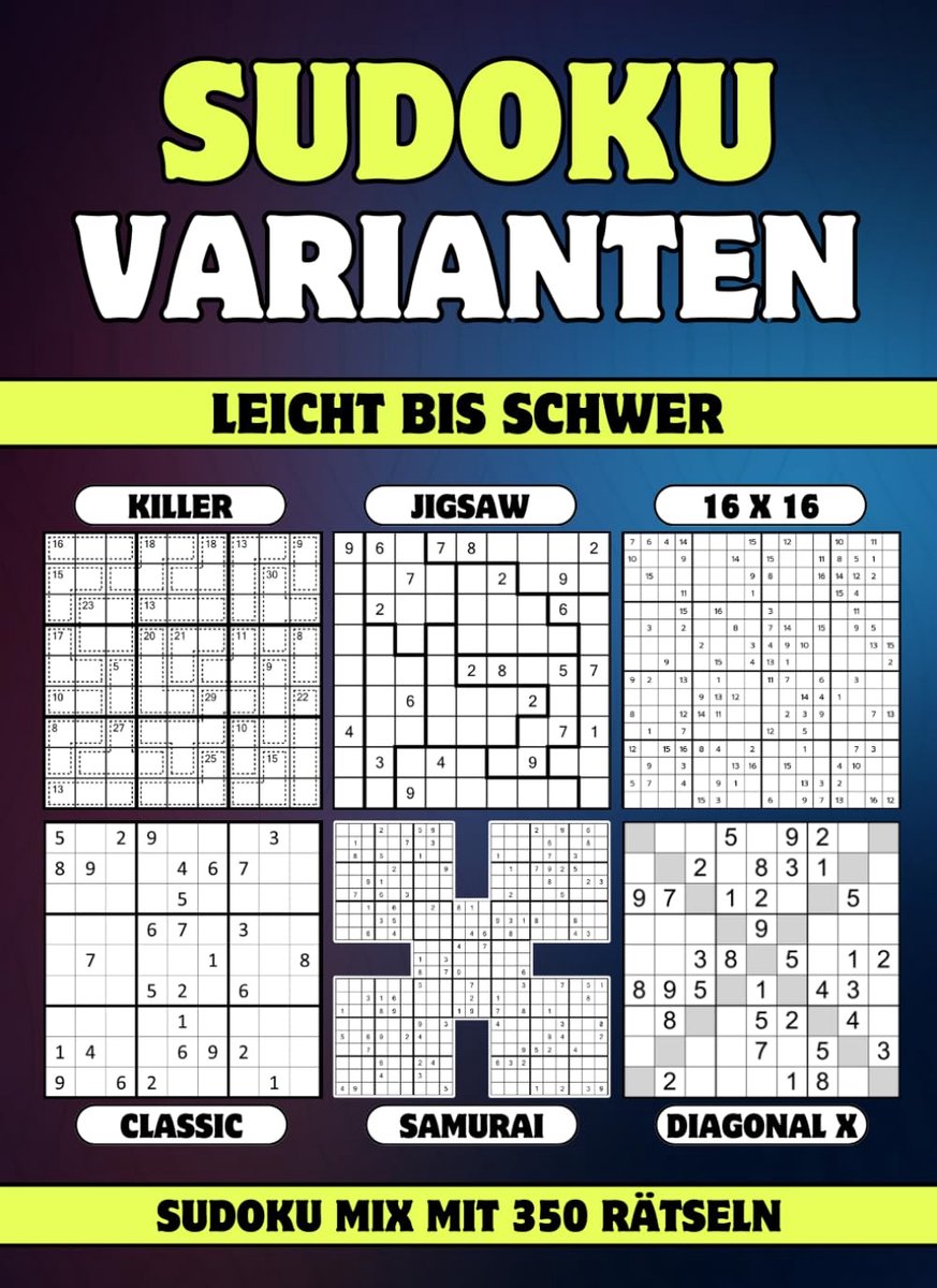 Sudoku puzzels 350 varianten - Jigsaw, Killer, Samurai, 16x16, Classic, Diagonaal X - urenlang puzzelplezier - ShopVlot