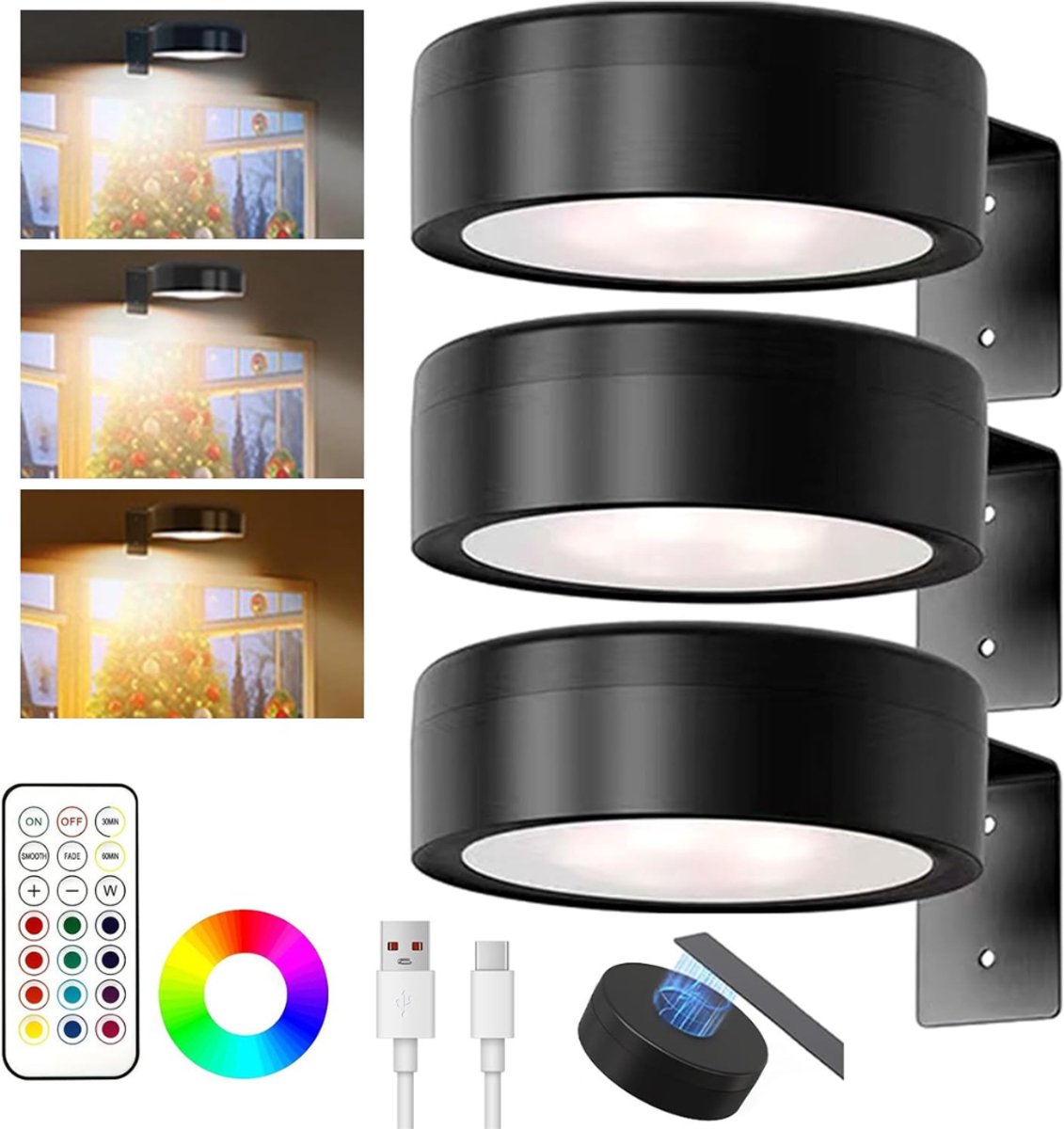 ZRNS® Schilderijverlichting Draadloos LED - Oplaadbare Wandlamp - Dimbaar - 3 Stuks - Zwart