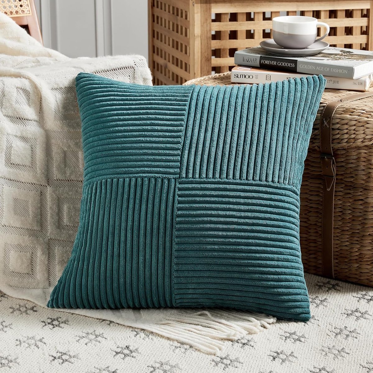 Kussenhoezen 45 x 45 cm - Donkerbruin Corduroy - Modern Zacht Kruispatroon - Voor Sofa of Slaapkamer - ShopVlot