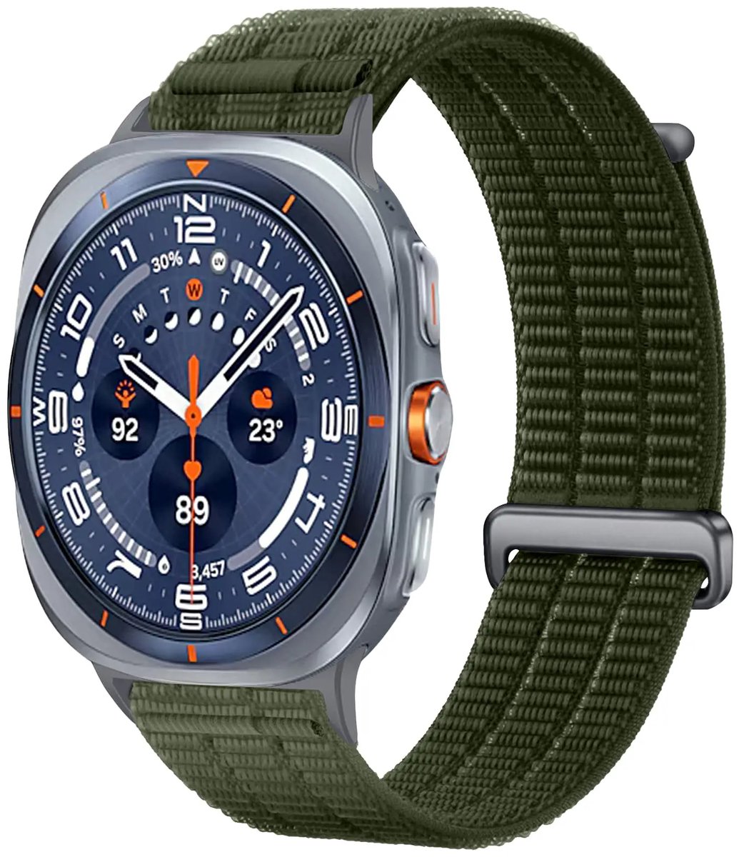 Strap-it Nylon 'Air' bandje geschikt voor Samsung Galaxy Watch Ultra 2 (2026) / Ultra (2024/2025) - Donkergroen