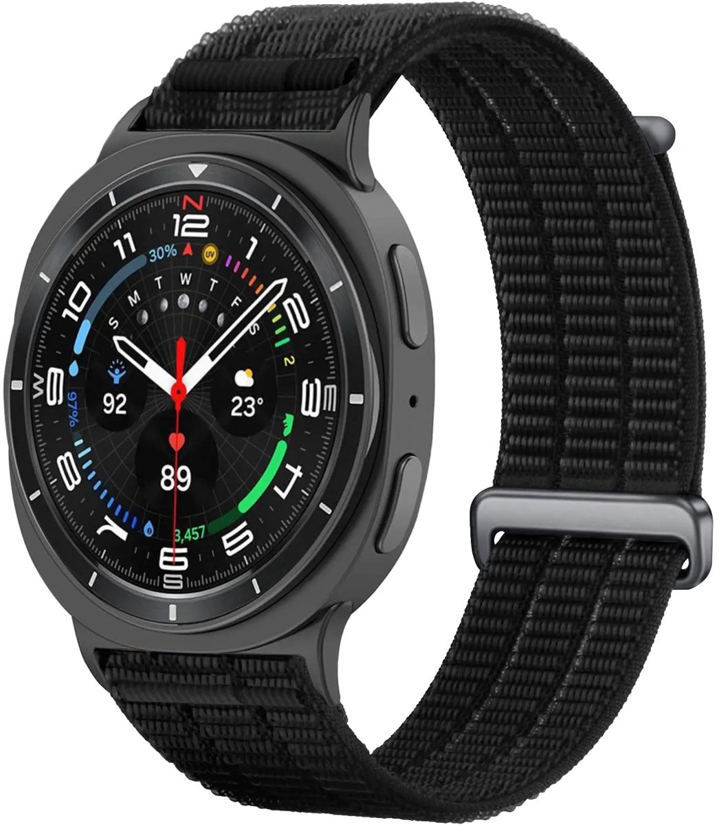 Strap-it Nylon 'Air' bandje geschikt voor Samsung Galaxy Watch 9 (40/44mm) / Watch 8 (40/44mm) / Classic (46mm) - Zwart
