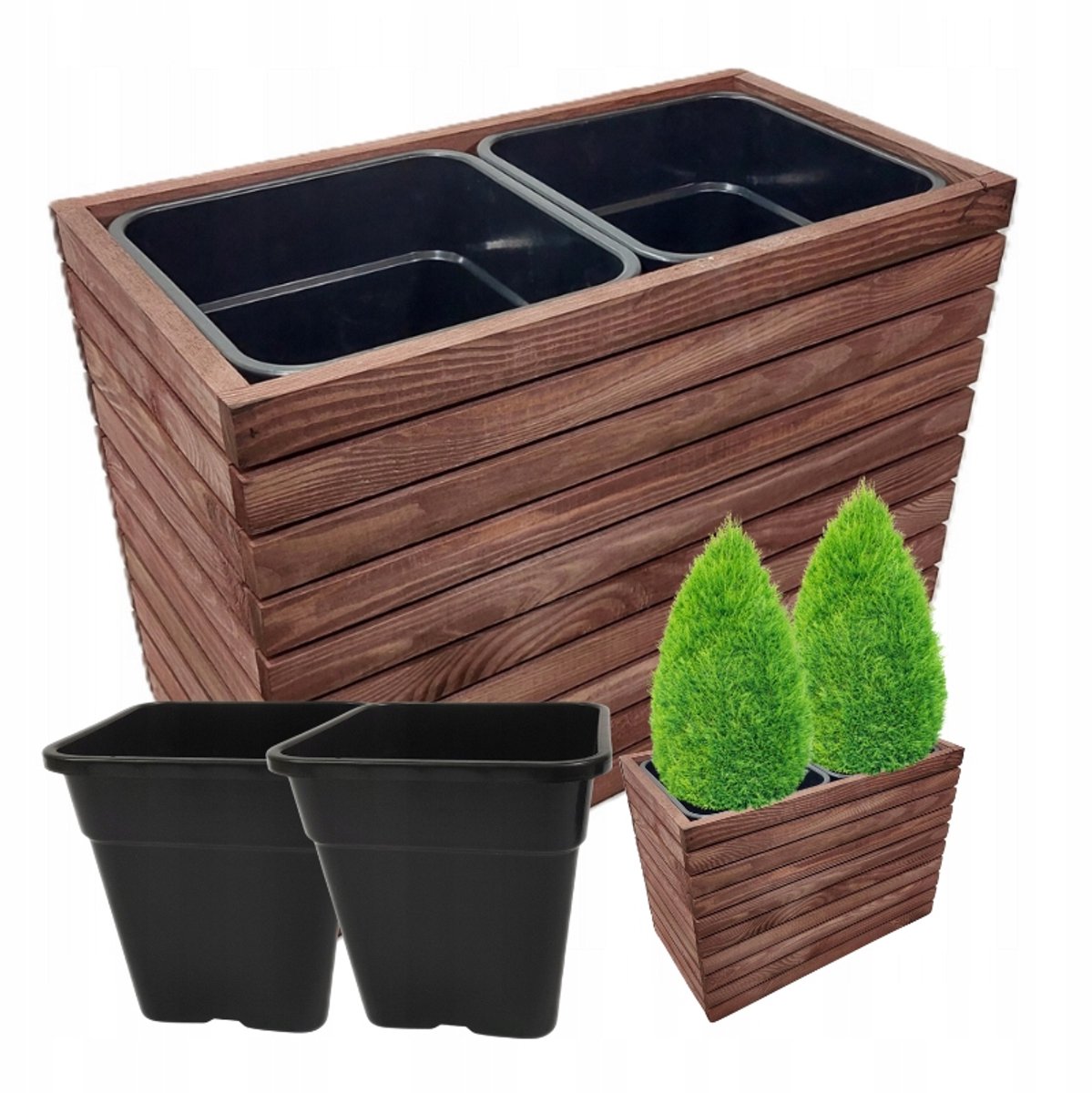 Dubbele Houten Buitendonk met 18L Inzetbakken - 65x35x48cm