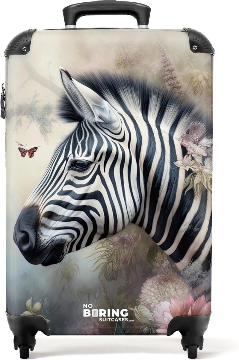 Handbagage koffer 55x40x20 cm - Hard shell - Zebra - Pink - Lichtgewicht en duurzaam - ShopVlot