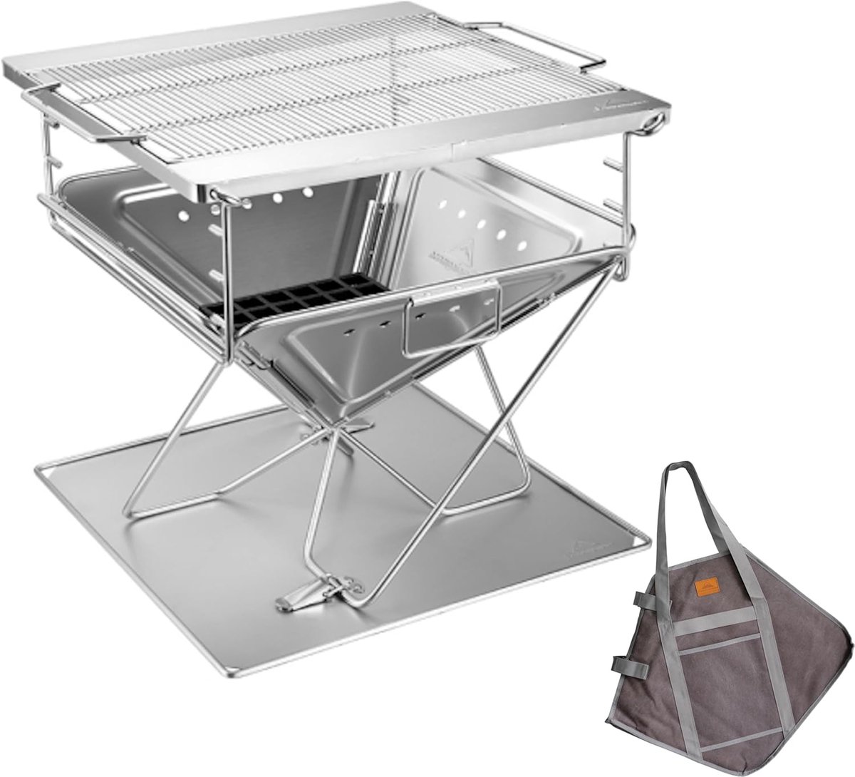 SnelShoppen - Camping BBQ Grill Fire Pit Vouwbaar RVS Extra Groot 51x47x43.5 cm - Perfect voor Camping, Tuin, Feest en Buitengebruik