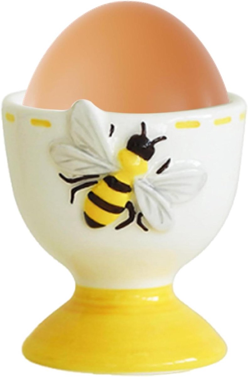 Keramische eierhouder - Eierdopje eierbeker - Ontbijt serveren - Handbeschilderd bloemenmotief - ca. 7x7x7 cm - Multicolor