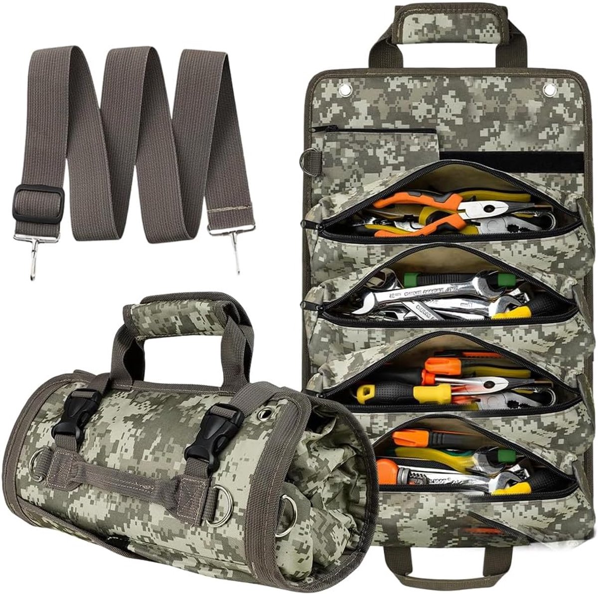 Tool Roll - grote capaciteit - camouflage canvas - handig gereedschap opbergen - ShopVlot