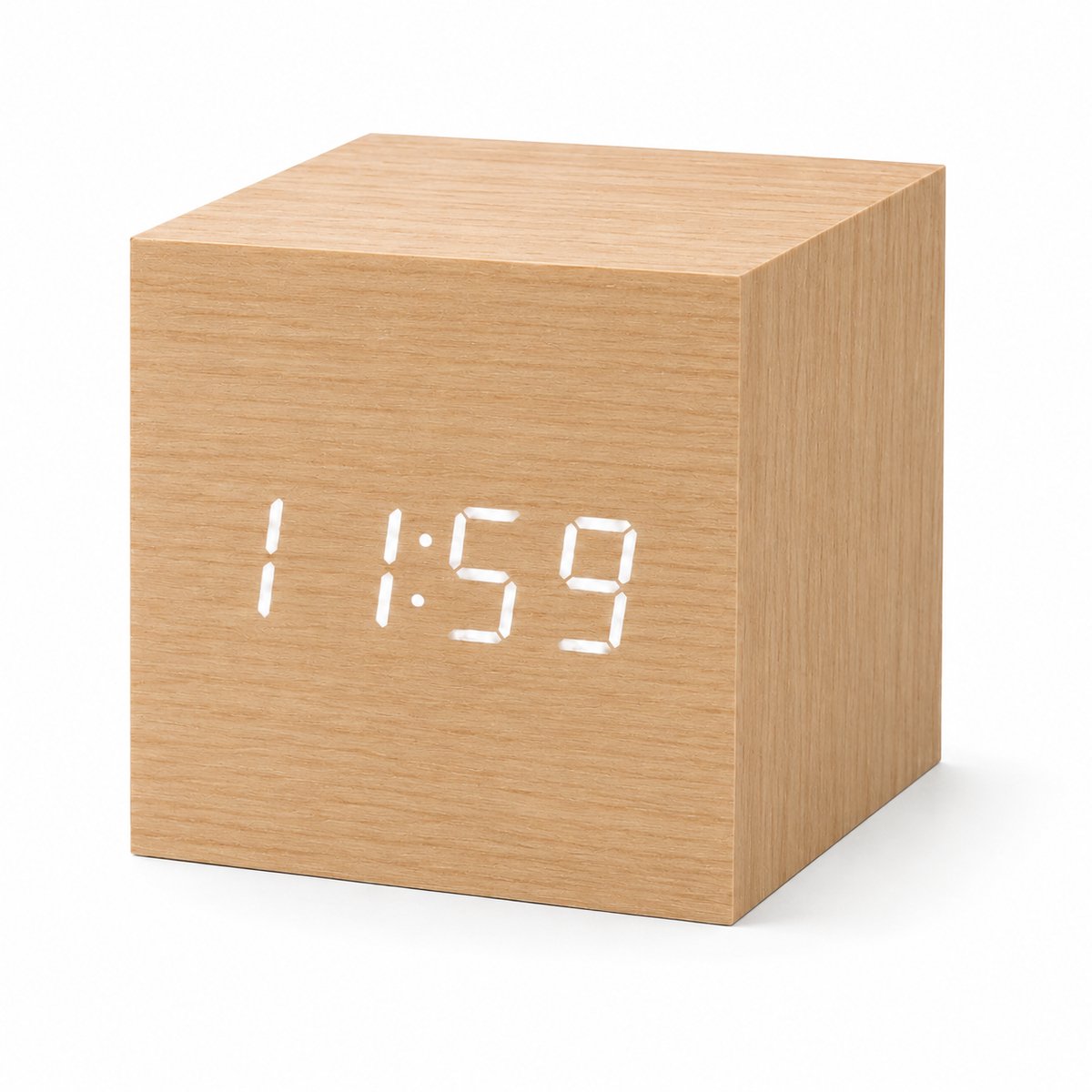AXBO Digitale Houten Wekker – 3 Alarmen – Snooze – Sound Control – LED Display – USB + Adapter Inclusief- Licht bruin