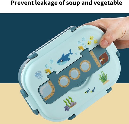 Roestvrijstalen Lunchbox - Voedselcontainer Geïsoleerd - School en Werk - Lekvrij Geurontwerp - 900 kubieke centimeter - Blauw — afbeelding 5