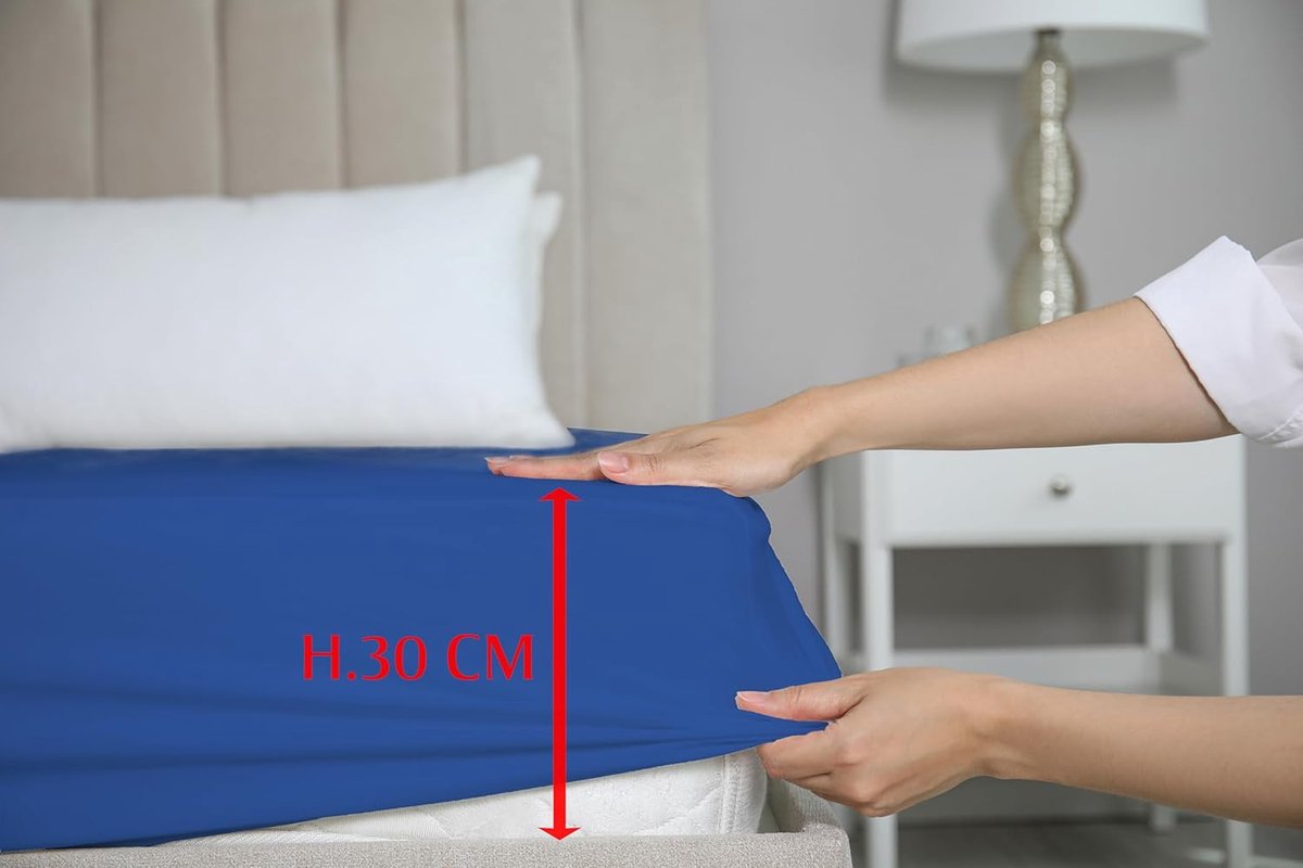 SnelShoppen - Franse Hoeslaken 100% Katoen Maxi Hoek 30cm Koningsblauw 130x200cm - Fitted Sheet voor Comfortabel Slapen