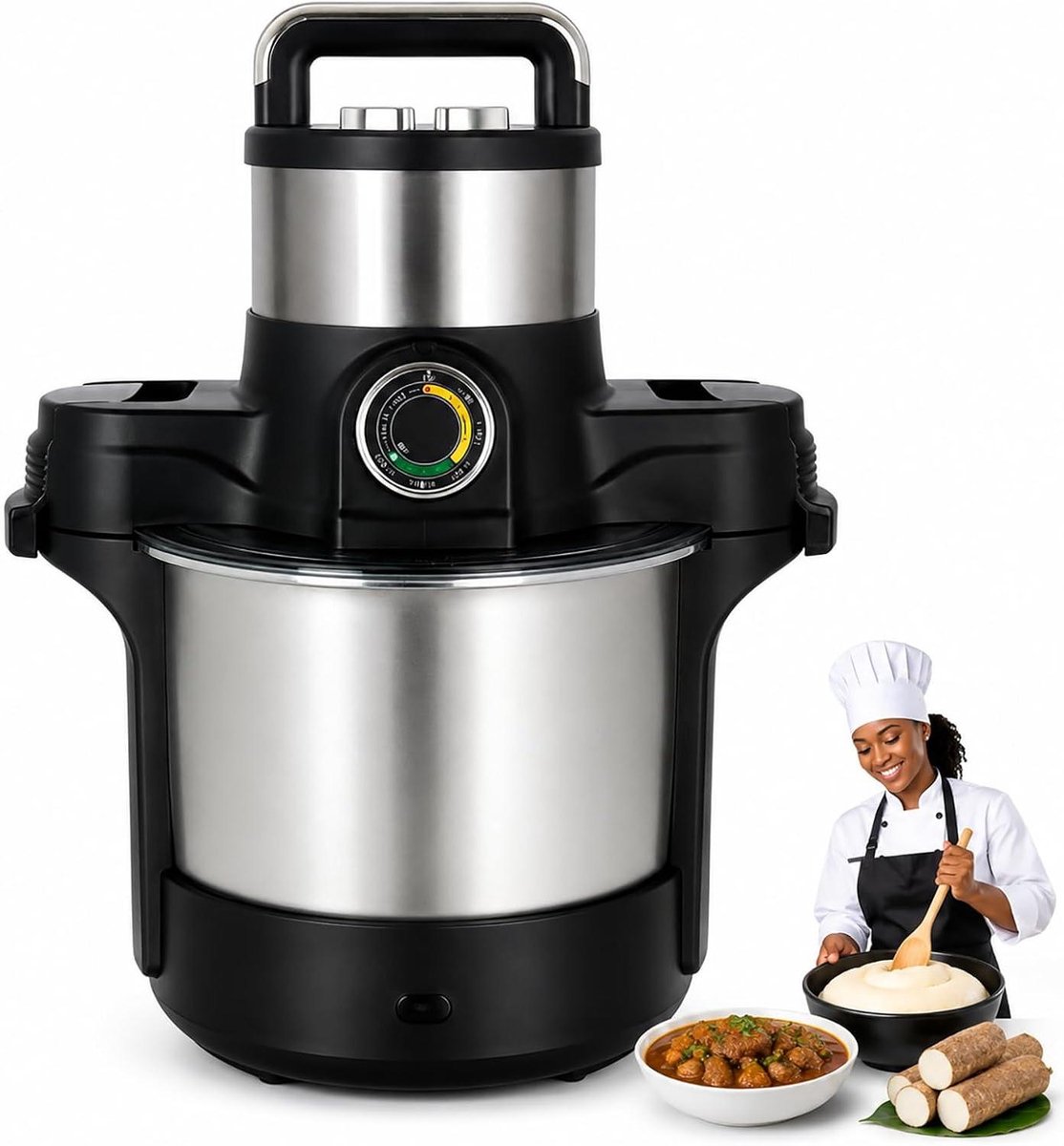 Keukenmachine Yam Pounder - Fufu Maker Banku - Traditionele Gerechten Maken - Roestvrijstalen Kom - 6 Liter - Zilver