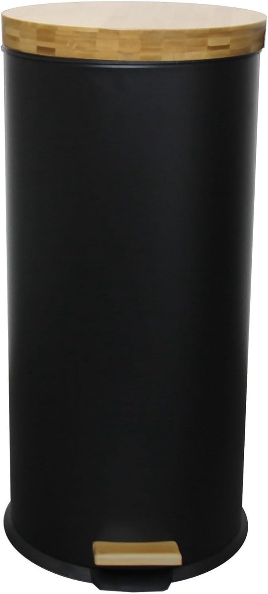 Poubelle à pédale 30L - Ronde vorm - Inox en bamboe - Ideaal voor de keuken - ShopVlot