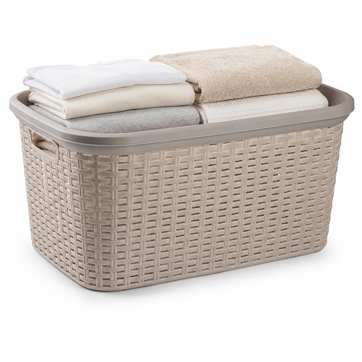 Plasticforte Wasmand - 35 liter - rotan - beige - kunststof - 53 x 36 x 26 cm - draagmand - met handvatten - lichtgewicht