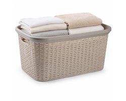 Plasticforte Wasmand - 35 liter - rotan - beige - kunststof - 53 x 36 x 26 cm - draagmand - met handvatten - lichtgewicht