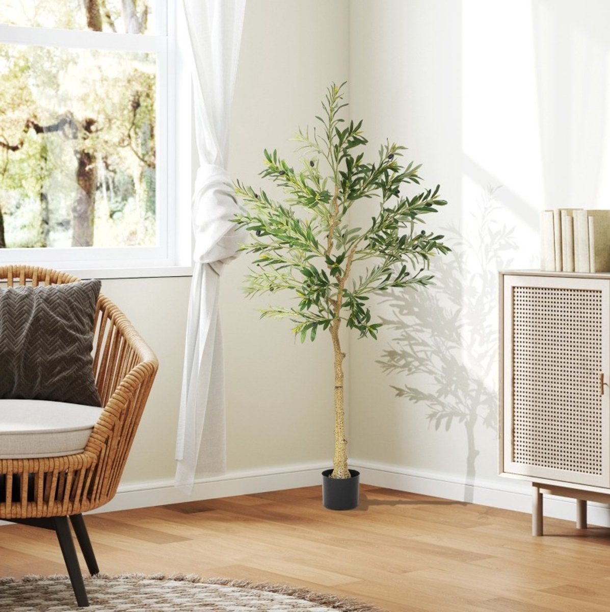 Kunstplant Olijfboom 150 Cm Realistische Uitstraling Met 720 Bladeren Groen Voor Binnen Decoratie In Stevige Pot Zonder Onderhoud