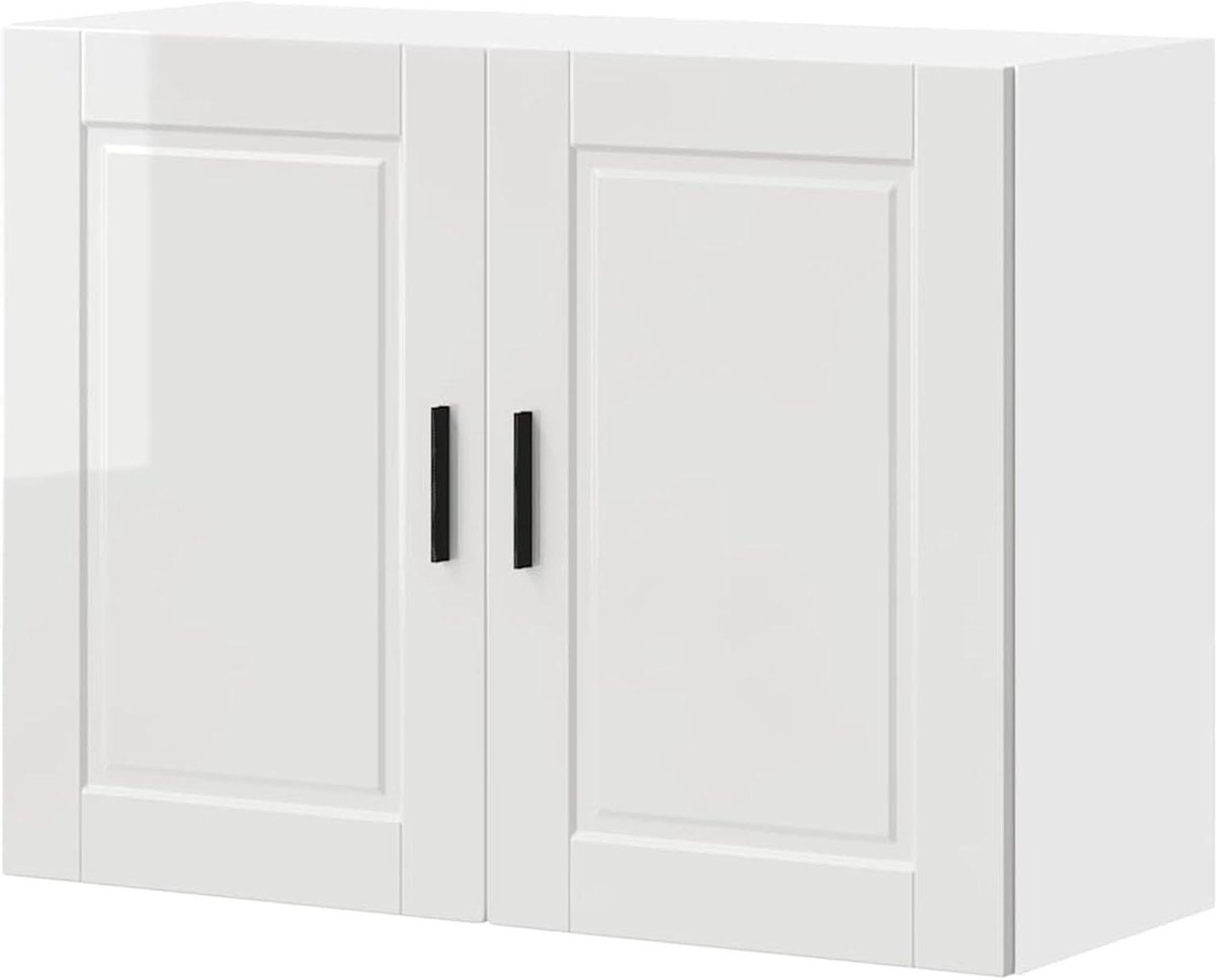 Keukenkast Hangend - Keuken Opbergkast - Keuken Organiseren - Hoogglans Afwerking - 80 x 60 x 31 cm - Wit