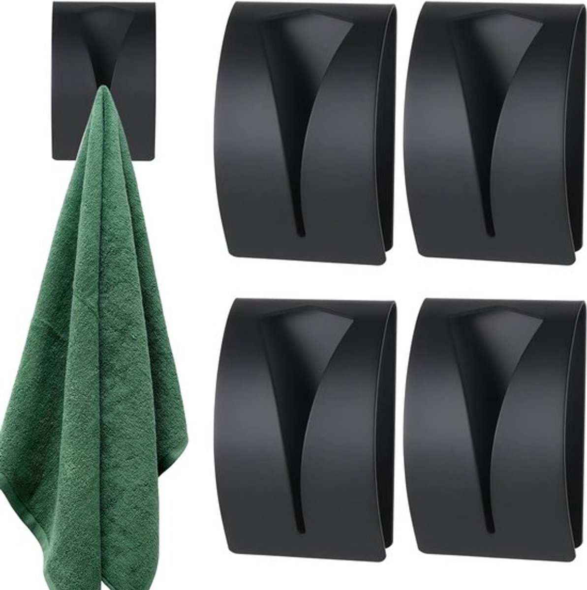 4 Stuks Handdoekhaakjes - Handdoekhaak Zelfklevend - Handdoek Klem - Handdoekhanger - Haakjes - Handdoekhouder Badkamer / Keuken - RVS - Zwart