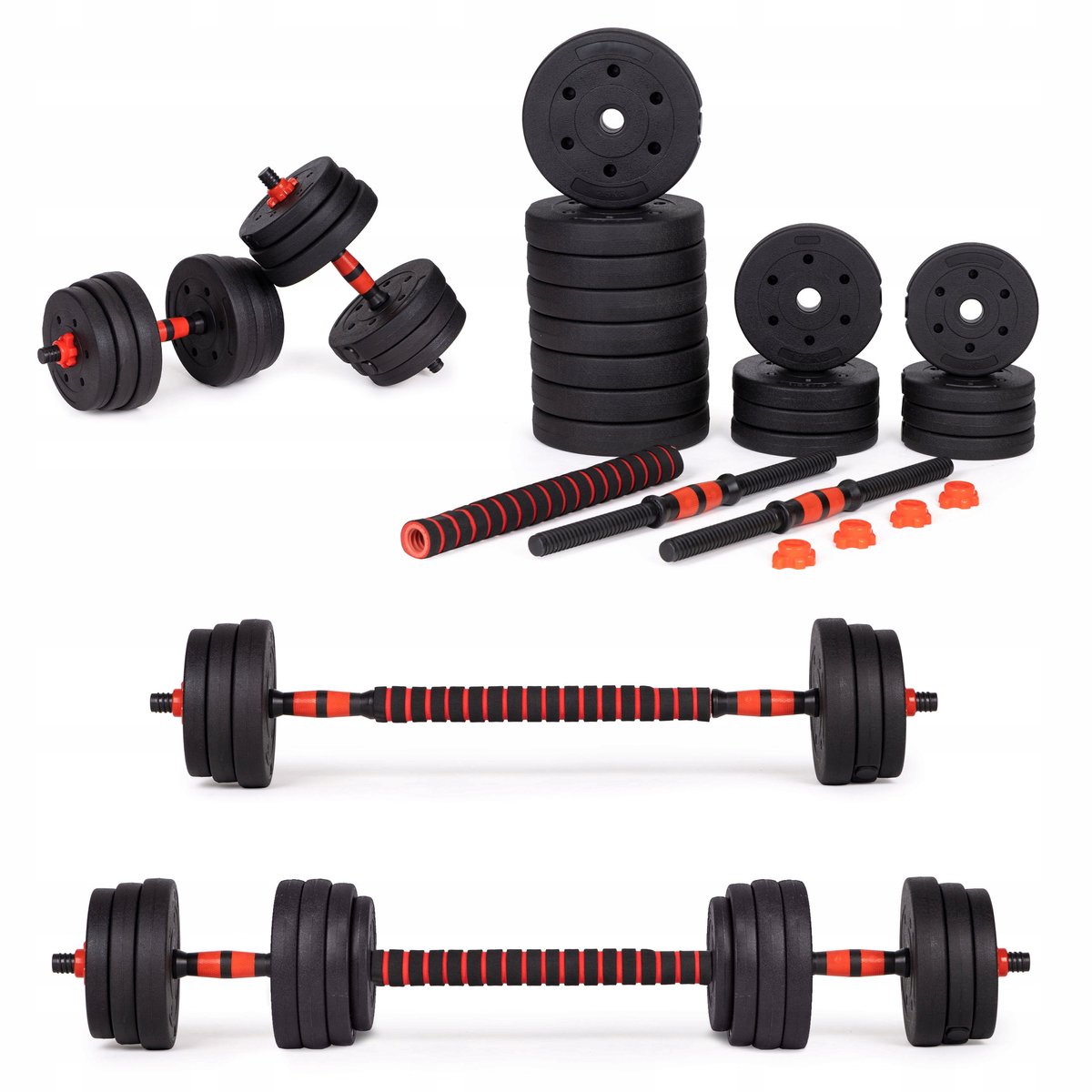 Merkloos Verstelbare Dumbbell Set 2x15kg - Totaal 30kg - Inclusief Stang