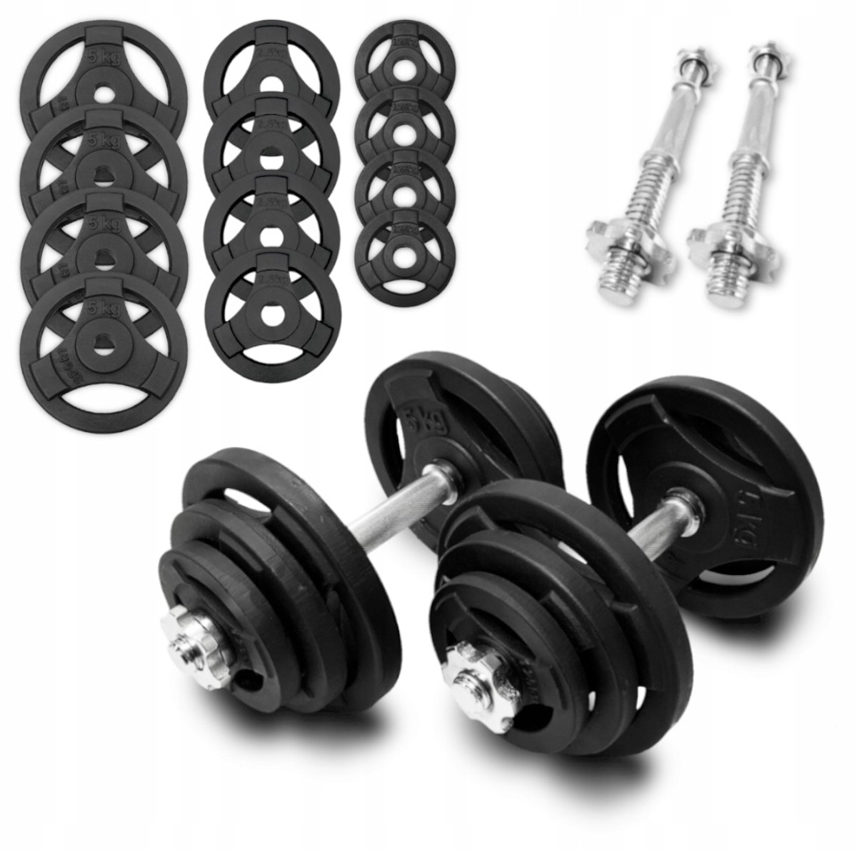 Merkloos Markless gietijzeren dumbbells set 2x20kg, totaal 40kg, verstelbaar