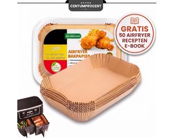 Centumprocent® Airfryer Bakpapier 200 Stuks - XL/XXL Vierkant 20-23cm - €0,09 per Stuk -incl. Gratis E-book - Bakpapier - Bakjes - Wegwerpbakjes - Te gebruiken voor: Ninja AF300EU, AF400EU, AF451EU, AF500EU, SL400EU en Andere Tweezone Airfryers