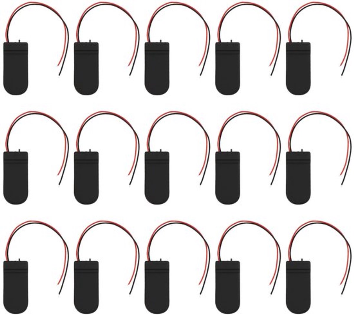 15 stuks Munt Mobiele Houder Dubbele Sectie Gesloten Batterij Houder met Schakelaar Plastic Batterij Houder 2x3V voor CR2032 Batterij Installatie 15cm Zwart