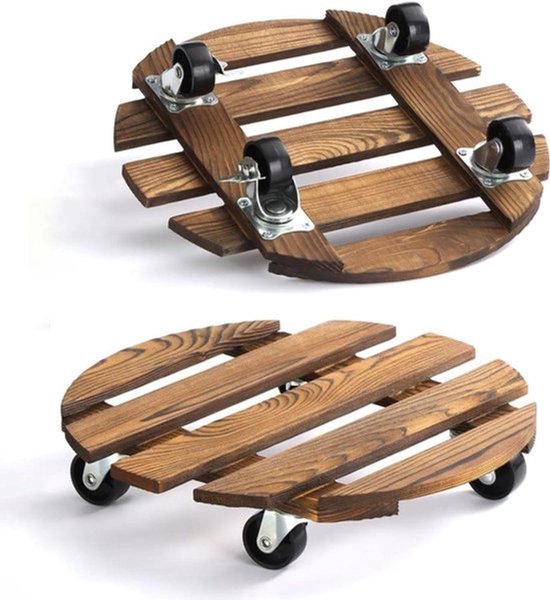 Pack van 2 plantrollers rond diameter 30 x 6,5 cm met wielen voor het verplaatsen van planten 100 kg draagvermogen voor binnen en buiten gebruik.
