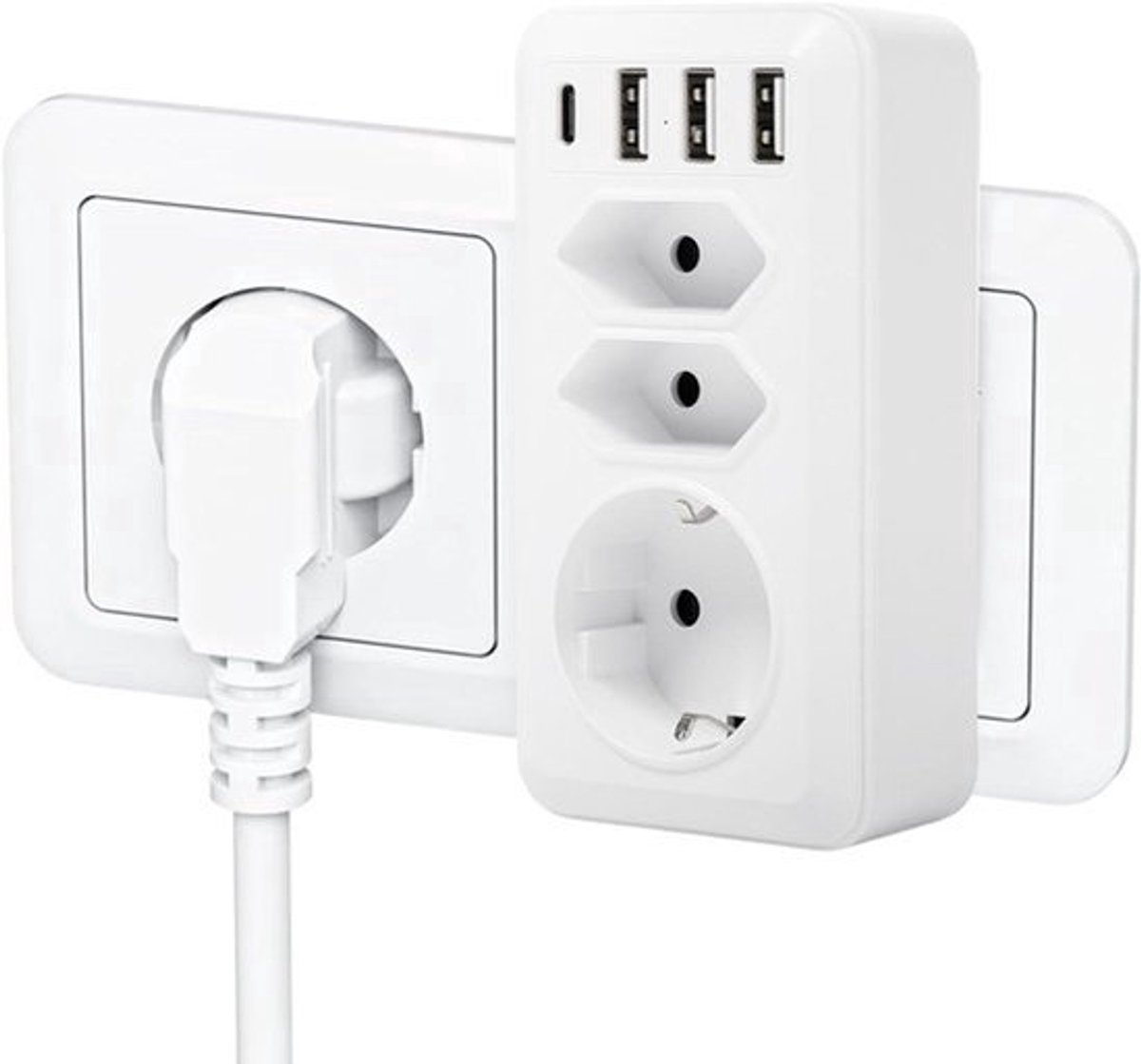 Dubbele stekker voor stopcontact 7-in-1 meervoudig stopcontact zonder kabel met USB en type C
