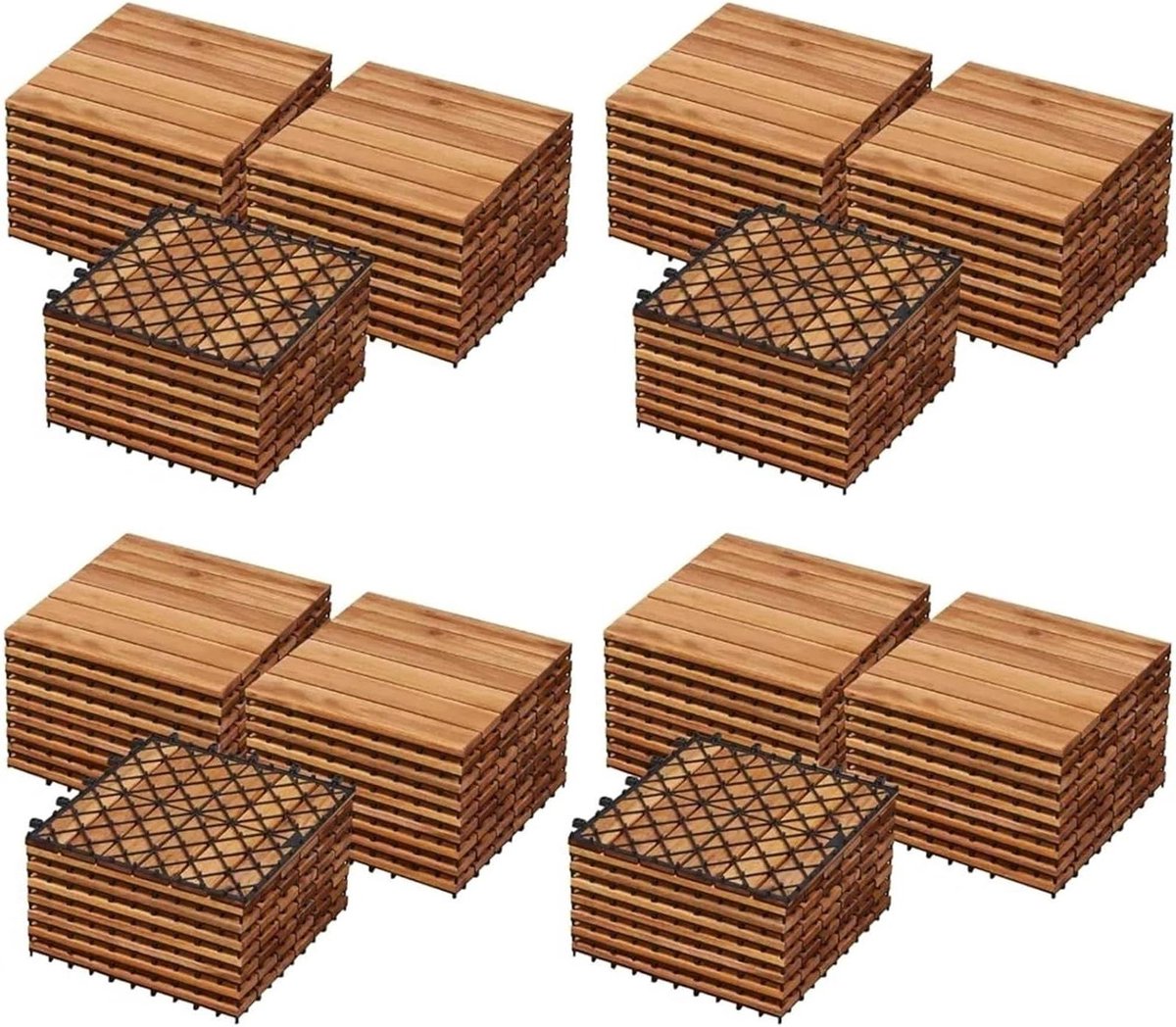 Terrastegels Hout - Vloertegels Buiten - Terras Aankleden - In elkaar grijpend ontwerp - 30 x 30 cm - Bruin