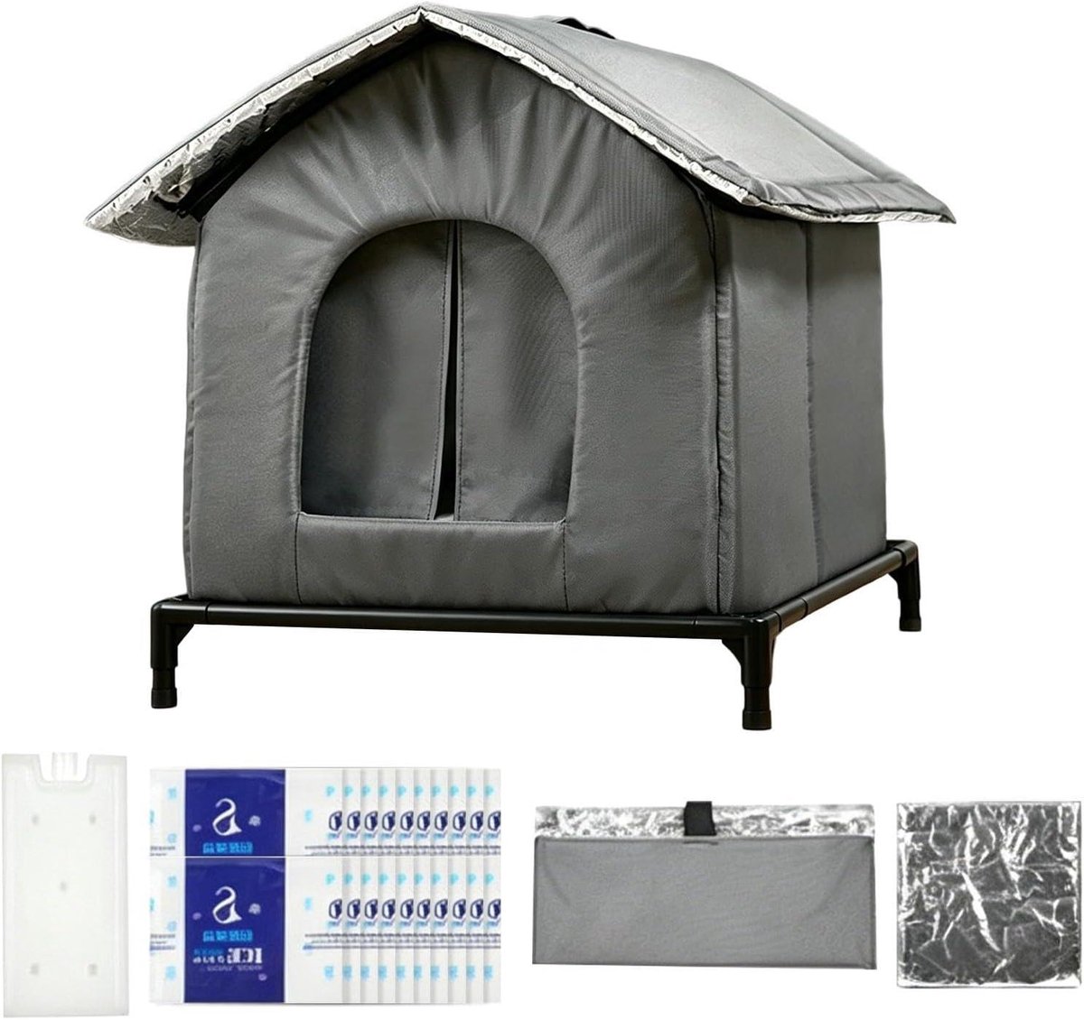 Verkoelend kattenhuis - Koelhuis zomer - Comfort bieden - Met koelaccu - 36x36 cm - Grijs