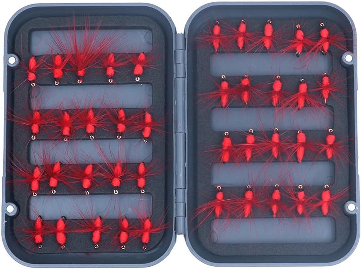 40 Stks Rode Mier Vissen Vliegen Kit Forel Zalm Vliegen Vliegen Vissen Vliegen Set Doos Vliegen Vissen Lokken Mier Vliegen Set