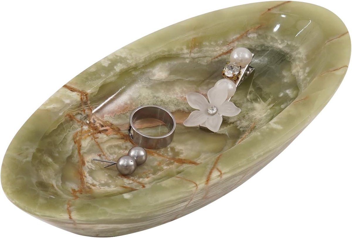 Sieradenschaal 17,8 cm - Groene Onyx - Marmeren design - Perfect voor sieraden - SnelShoppen